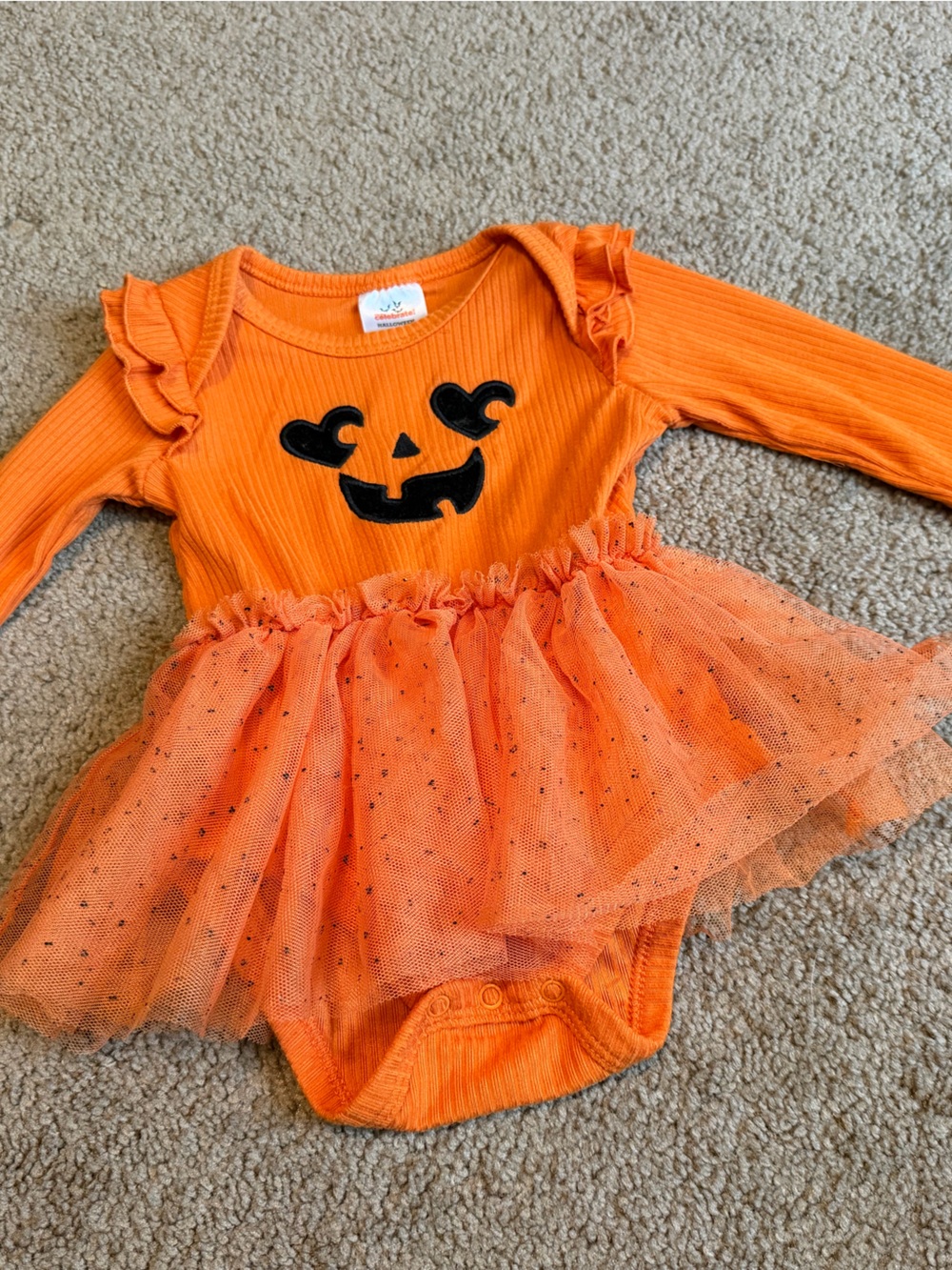 Crlebrate! Orange Pumpkin Tutu Bodysuit Dress girls 3-6 months long sleeved